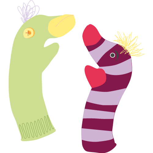 An illustration of two sock puppets. 