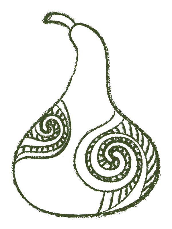 An illustration of a gourd with Māori patterns on it.  