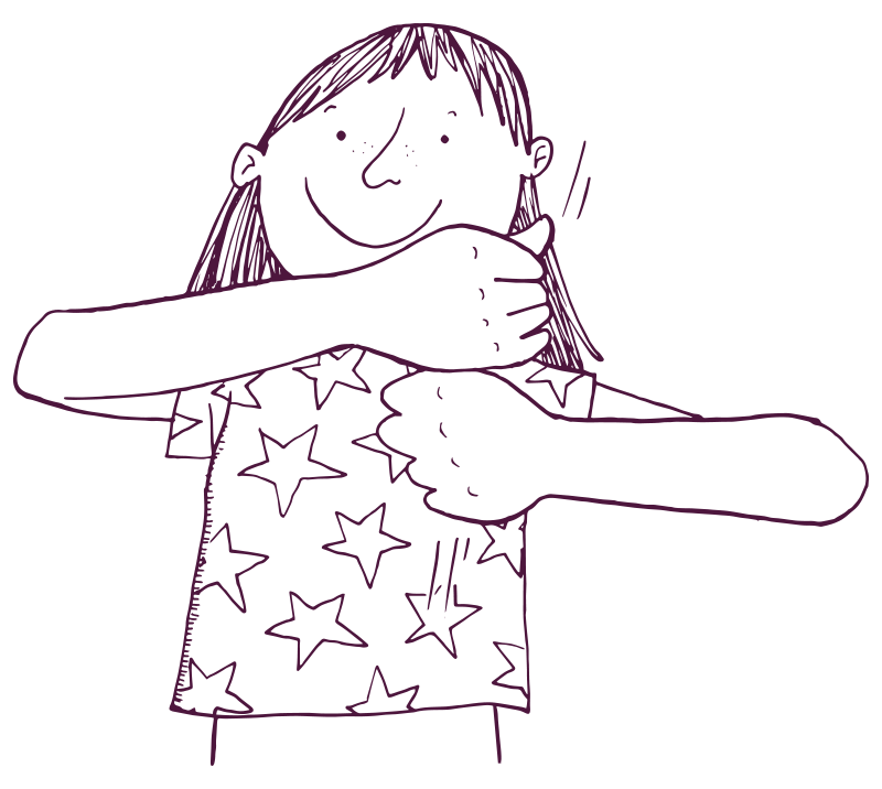 An illustration of a child with closed hands on top of each other.  