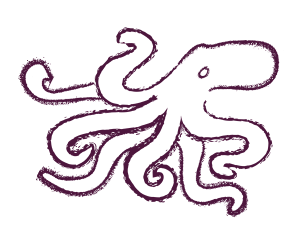 A  line drawing of an octopus / wheke.