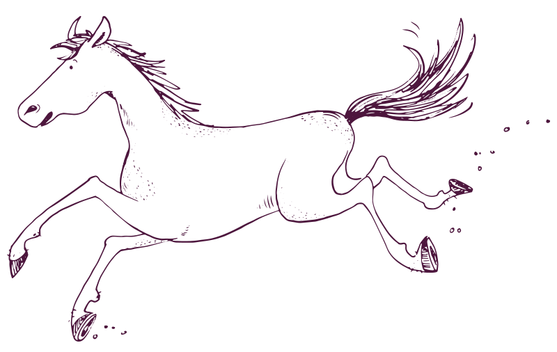 An illustration of a horse galloping. 