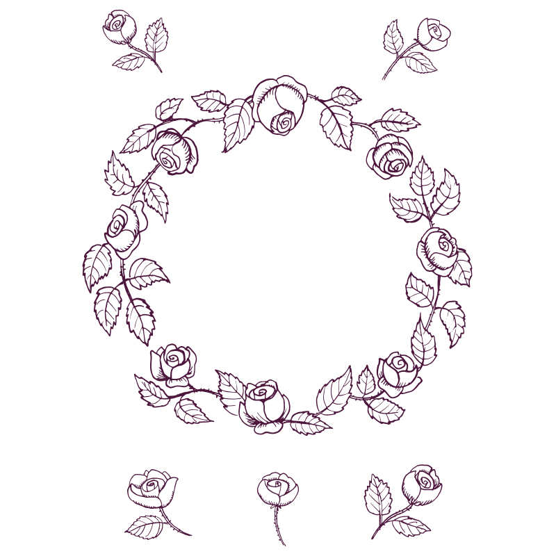 An illustration of roses arranged to form a ring. 