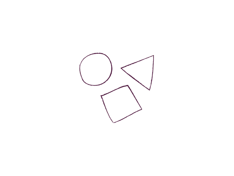 Simple line drawings of a square, a triangle, and a circle.