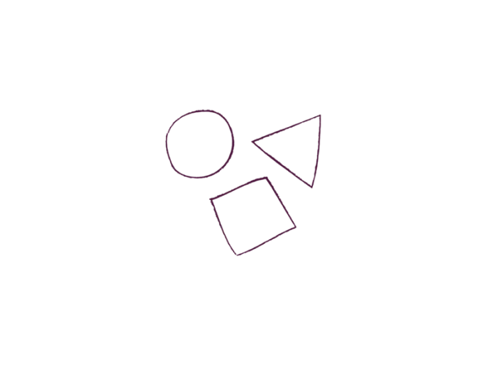 Simple line drawings of a square, a triangle, and a circle.