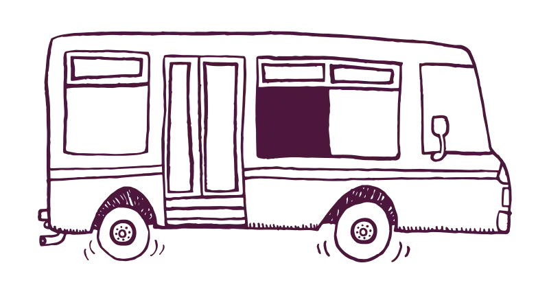 A simple drawing of the side of a bus. 