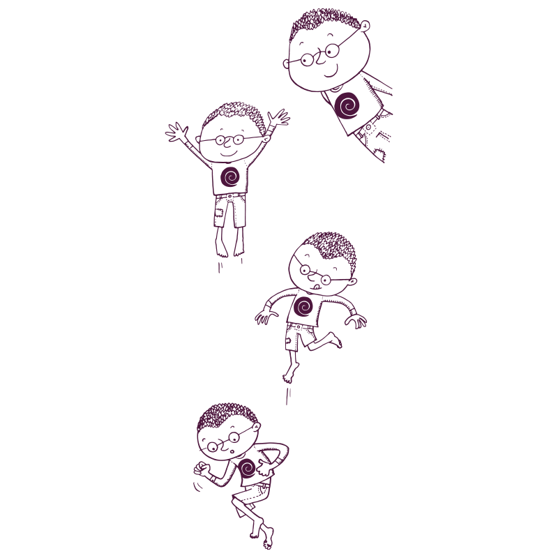 An illustration of a child in different jumping positions. 