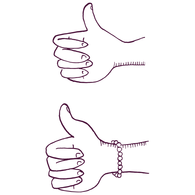 An illustration of two hands doing the thumbs up. One hand has a bracelet on it.