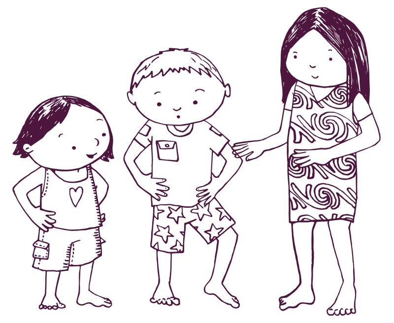 An illustration of three children doing an action song. 